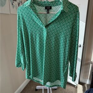 Jones New York Geometric Green Blouse